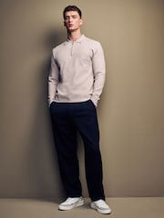 Neutral Soft Touch Regular Fit Quarter Zip Knitted Long Sleeve Polo Shirt - Image 2 of 7