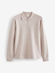 Neutral Soft Touch Regular Fit Quarter Zip Knitted Long Sleeve Polo Shirt - Image 5 of 7