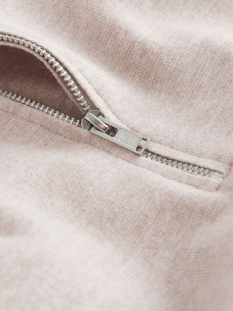 Neutral Soft Touch Regular Fit Quarter Zip Knitted Long Sleeve Polo Shirt - Image 7 of 7
