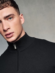 Black Texture Regular Fit 100% Cotton Premium Quarter Zip Jumper - Image 1 of 7