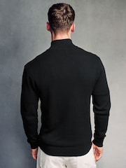 Black Texture Regular Fit 100% Cotton Premium Quarter Zip Jumper - Image 4 of 7