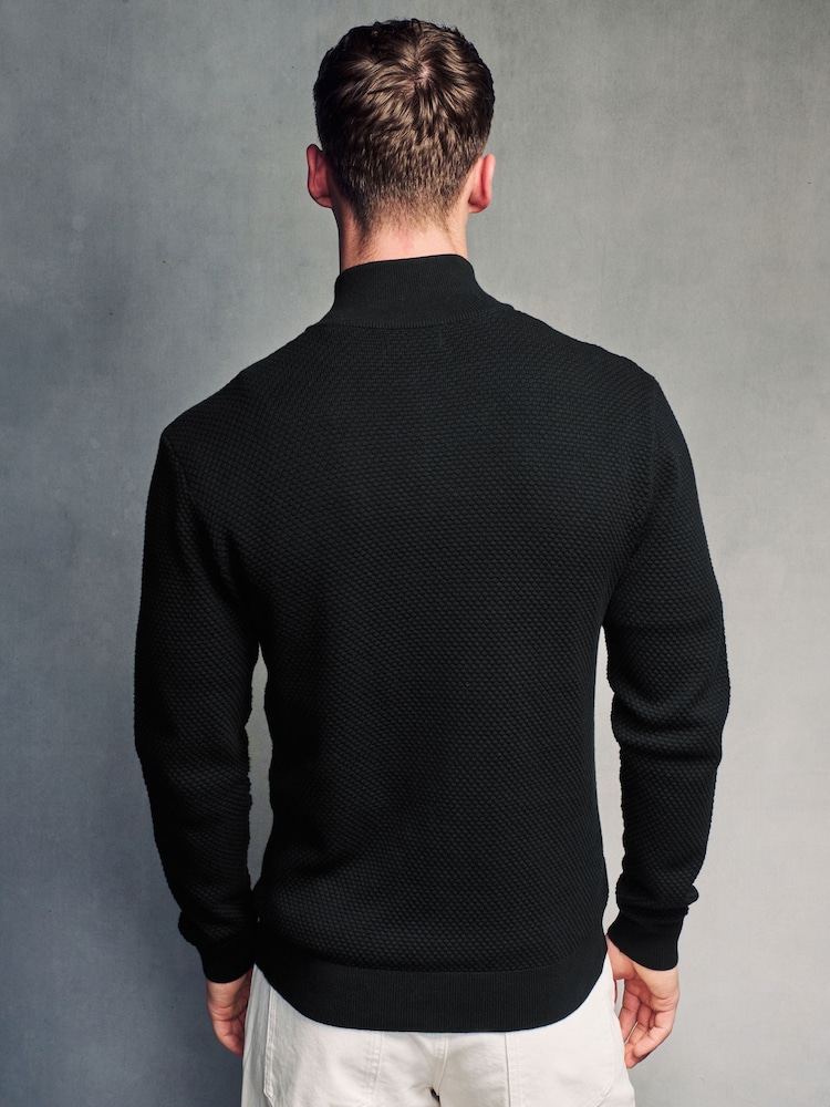 Noir - Texturé - Coupe classique 100% Coton Premium Quarter Zip Pull - Image 4 of 7