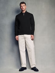 Black Texture Regular Fit 100% Cotton Premium Quarter Zip Jumper - Image 5 of 7