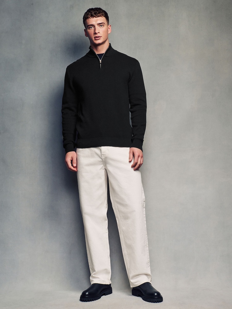 Noir - Texturé - Coupe classique 100% Coton Premium Quarter Zip Pull - Image 5 of 7