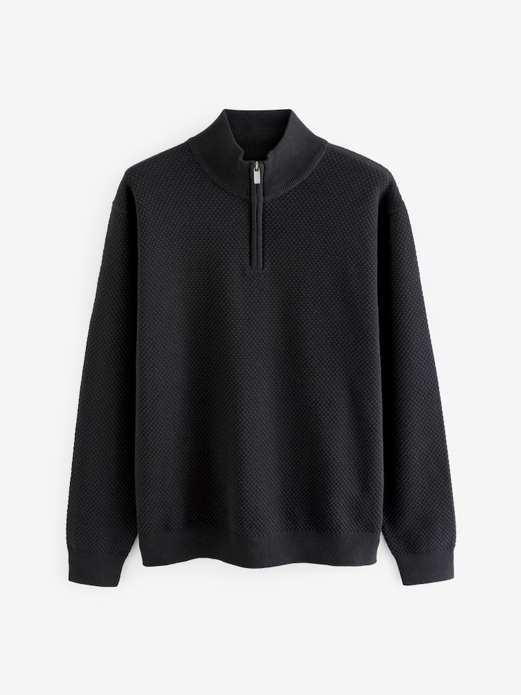 Noir - Texturé - Coupe classique 100% Coton Premium Quarter Zip Pull - Image 6 of 7