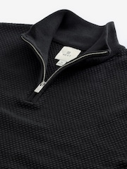 Black Texture Regular Fit 100% Cotton Premium Quarter Zip Jumper - Image 7 of 7