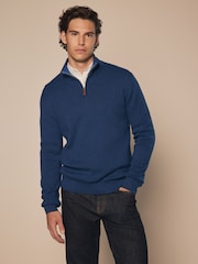 Cobalt Blue Plain Regular Fit 100% Cotton Premium Quarter Zip Jumper - Image 1 of 7