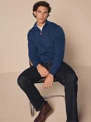 Cobalt Blue Plain Regular Fit 100% Cotton Premium Quarter Zip Jumper - Image 2 of 7