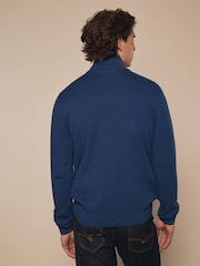 Cobalt Blue Plain Regular Fit 100% Cotton Premium Quarter Zip Jumper - Image 3 of 7