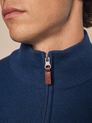 Cobalt Blue Plain Regular Fit 100% Cotton Premium Quarter Zip Jumper - Image 5 of 7
