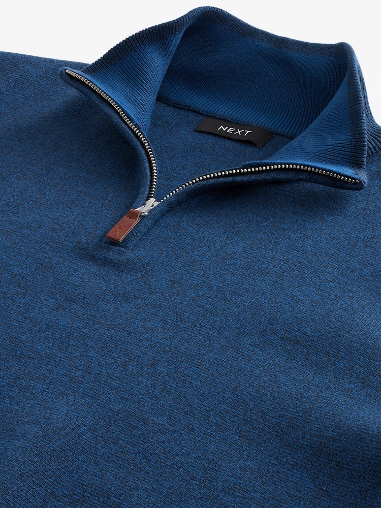 Cobalt Blue Plain Regular Fit 100% Cotton Premium Quarter Zip Jumper - Image 6 of 7