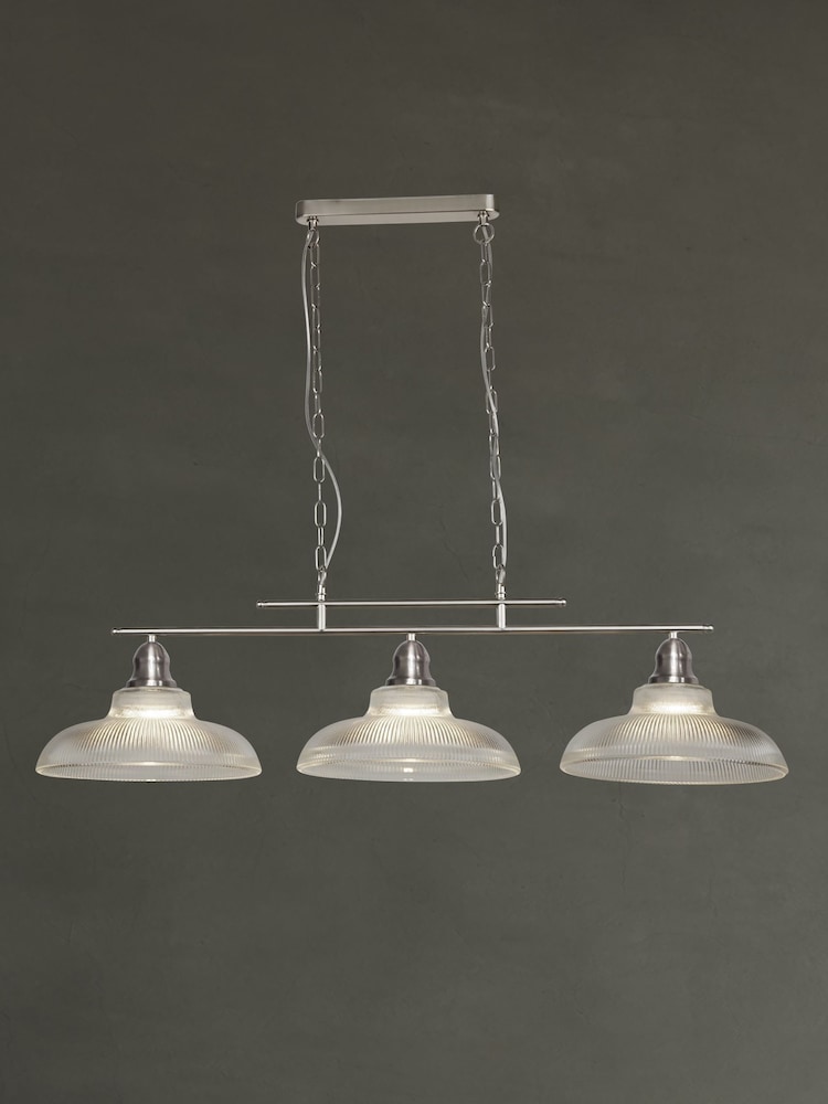 Searchlight Satin Silver Willow 3 Light Halophane Glass Ceiling Light Bar - Image 1 of 3