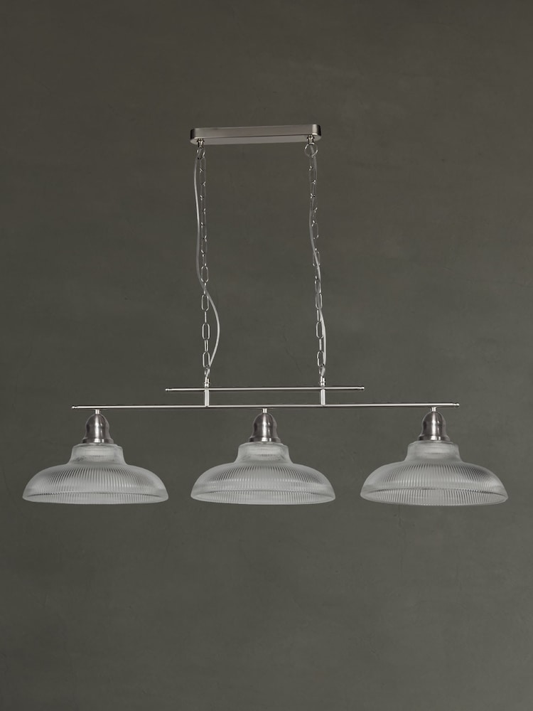 Searchlight Satin Silver Willow 3 Light Halophane Glass Ceiling Light Bar - Image 2 of 3