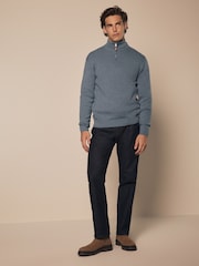 Light Blue Plain Regular Fit 100% Cotton Premium Quarter Zip Jumper - Image 2 of 8
