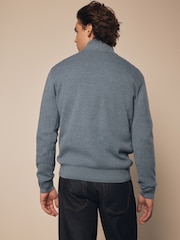 Light Blue Plain Regular Fit 100% Cotton Premium Quarter Zip Jumper - Image 3 of 8