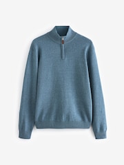 Light Blue Plain Regular Fit 100% Cotton Premium Quarter Zip Jumper - Image 6 of 8