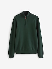 Forest Green Plain Regular Fit 100% Cotton Premium Quarter Zip Jumper - Image 5 of 7