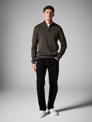 Olive Green Plain Regular Fit 100% Cotton Premium Quarter Zip Jumper - Image 2 of 7