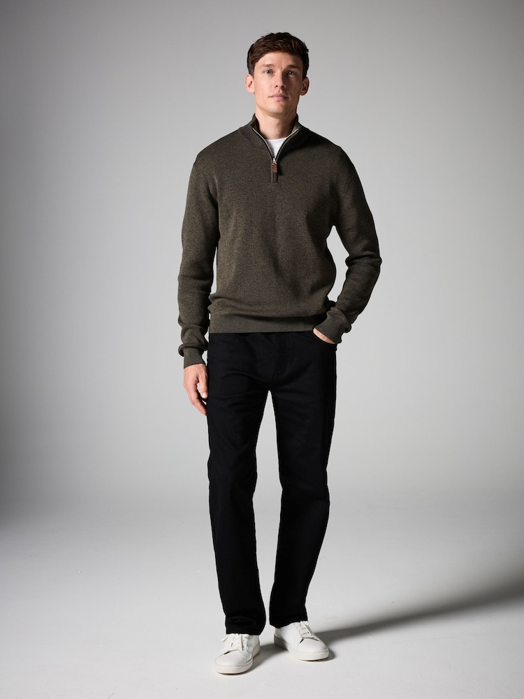 Olive Green Plain Regular Fit 100% Cotton Premium Quarter Zip Jumper - Image 2 of 7