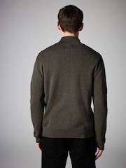 Olive Green Plain Regular Fit 100% Cotton Premium Quarter Zip Jumper - Image 3 of 7