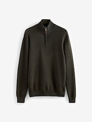 Olive Green Plain Regular Fit 100% Cotton Premium Quarter Zip Jumper - Image 5 of 7
