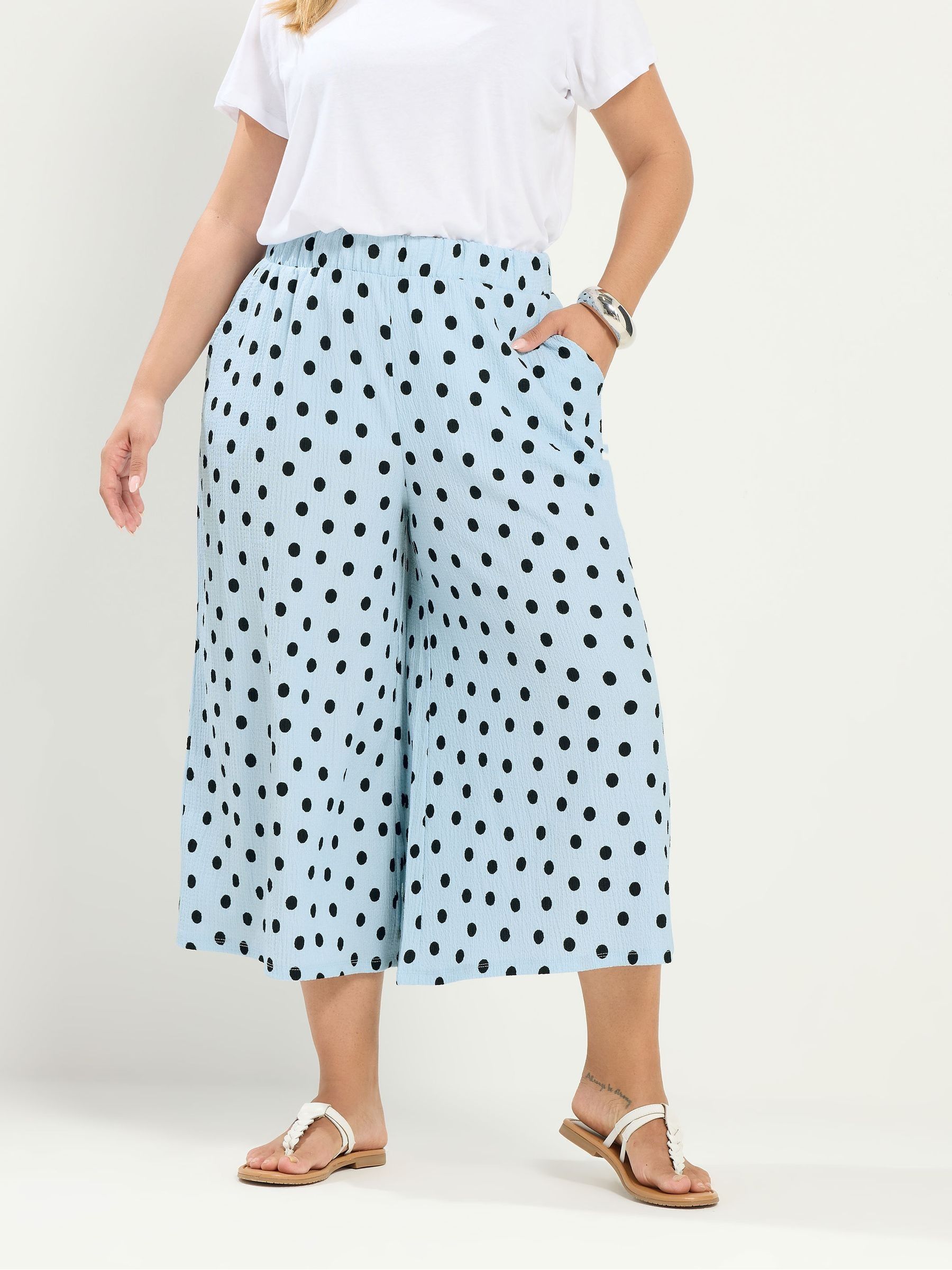 Yours Curve Women's Blue Crinkle Culottes