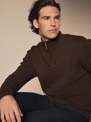 rjava - v standardnem kroju 100% Cotton Premium Quarter Zip pulover - Slika 1 iz 7