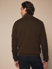 rjava - v standardnem kroju 100% Cotton Premium Quarter Zip pulover - Slika 3 iz 7