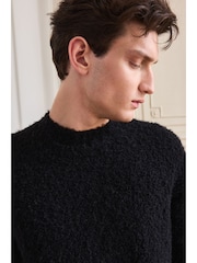 Black Relaxed Fit Bouclé Texture Crew Jumper With Wool - Image 1 of 7