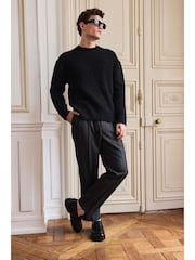 Black Relaxed Fit Bouclé Texture Crew Jumper With Wool - Image 4 of 7