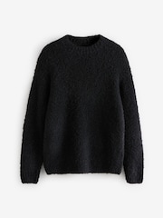 Black Relaxed Fit Bouclé Texture Crew Jumper With Wool - Image 5 of 7