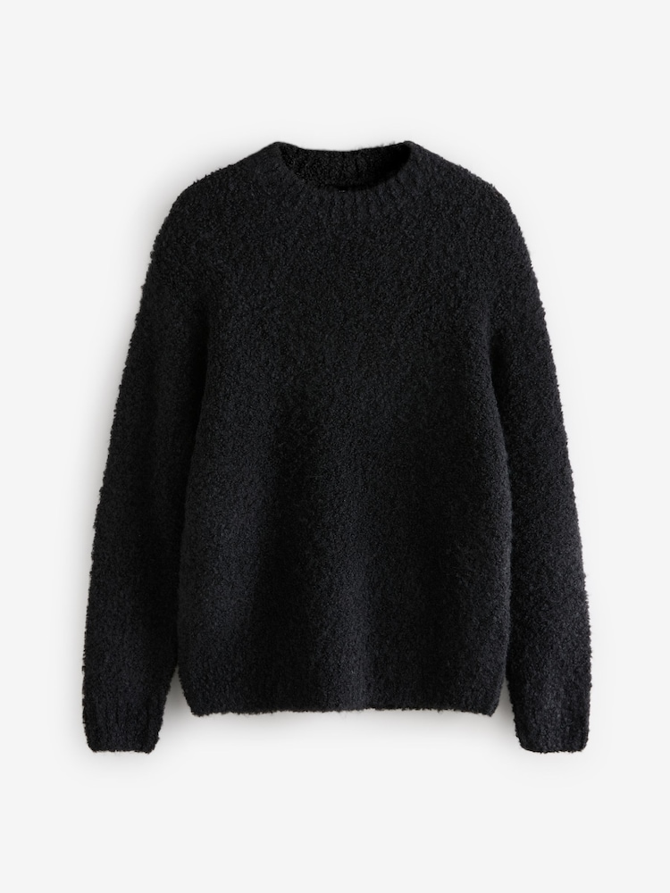 Black Relaxed Fit Bouclé Texture Crew Jumper With Wool - Image 5 of 7