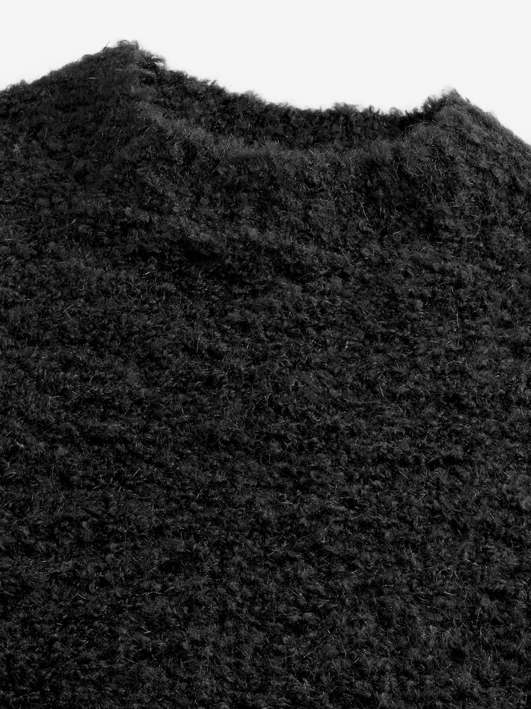 Black Relaxed Fit Bouclé Texture Crew Jumper With Wool - Image 7 of 7