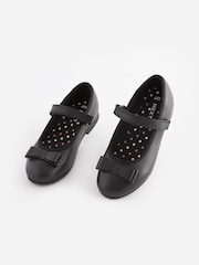 Black Matt Standard Fit (F) School Leather Bow Mary Jane Shoes - Image 1 of 16