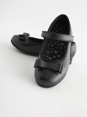 Black Matt Standard Fit (F) School Leather Bow Mary Jane Shoes - Image 12 of 16