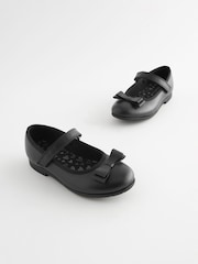 Black Matt Standard Fit (F) School Leather Bow Mary Jane Shoes - Image 13 of 16