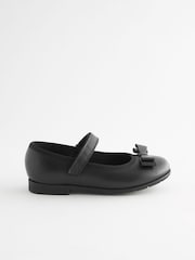 Black Matt Standard Fit (F) School Leather Bow Mary Jane Shoes - Image 15 of 16