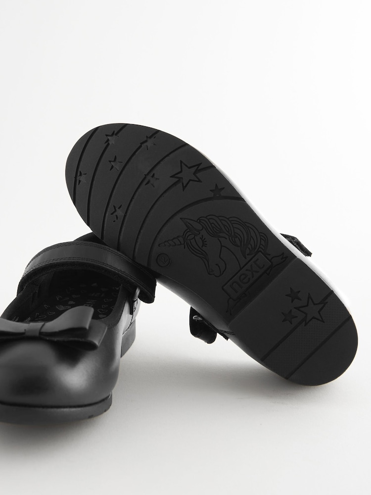 Black Matt Standard Fit (F) School Leather Bow Mary Jane Shoes - Image 16 of 16