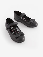 Black Matt Standard Fit (F) School Leather Bow Mary Jane Shoes - Image 2 of 16