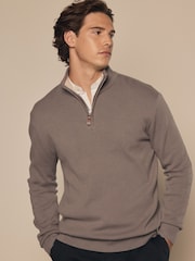 Gobasto rjava - Preprosto - v standardnem kroju 100% Cotton Premium Quarter Zip pulover - Slika 1 iz 7