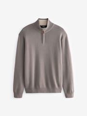 Gobasto rjava - Preprosto - v standardnem kroju 100% Cotton Premium Quarter Zip pulover - Slika 5 iz 7
