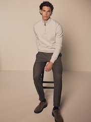 Oatmeal Marl Plain Regular Fit 100% Cotton Premium Quarter Zip Jumper - Image 2 of 7