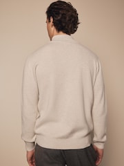 Oatmeal Marl Plain Regular Fit 100% Cotton Premium Quarter Zip Jumper - Image 3 of 7