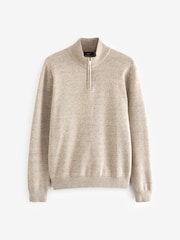 Oatmeal Marl Plain Regular Fit 100% Cotton Premium Quarter Zip Jumper - Image 5 of 7