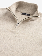 Oatmeal Marl Plain Regular Fit 100% Cotton Premium Quarter Zip Jumper - Image 6 of 7