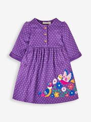 JoJo Maman Bébé Purple Bird Appliqué Button Front Dress - Image 1 of 3