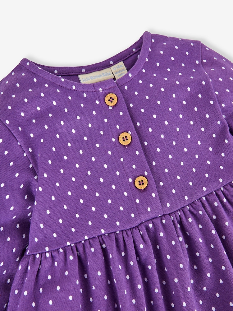 JoJo Maman Bébé Purple Bird Appliqué Button Front Dress - Image 3 of 3