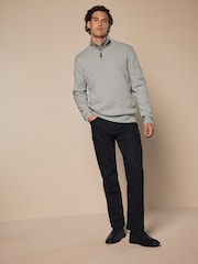 Light Grey Plain Regular Fit 100% Cotton Premium Quarter Zip Jumper - Image 2 of 7
