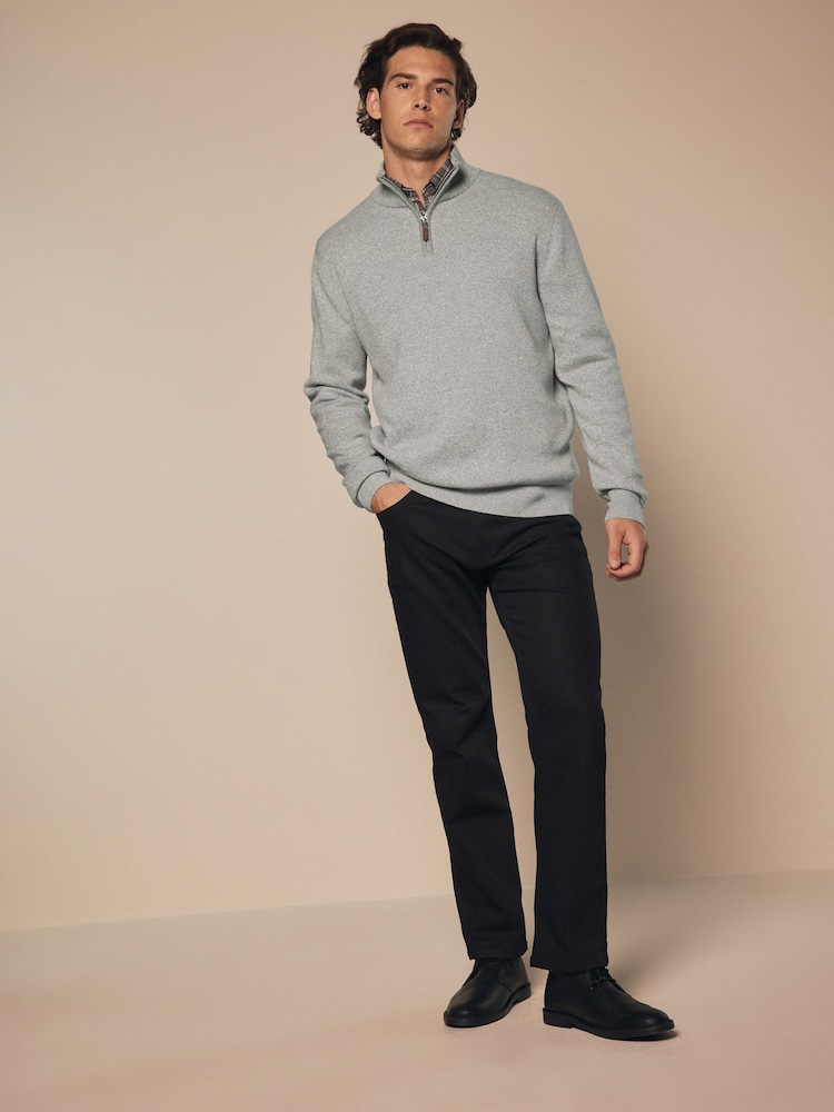 Light Grey Plain Regular Fit 100% Cotton Premium Quarter Zip Jumper - Image 2 of 7