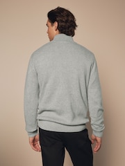 Light Grey Plain Regular Fit 100% Cotton Premium Quarter Zip Jumper - Image 3 of 7